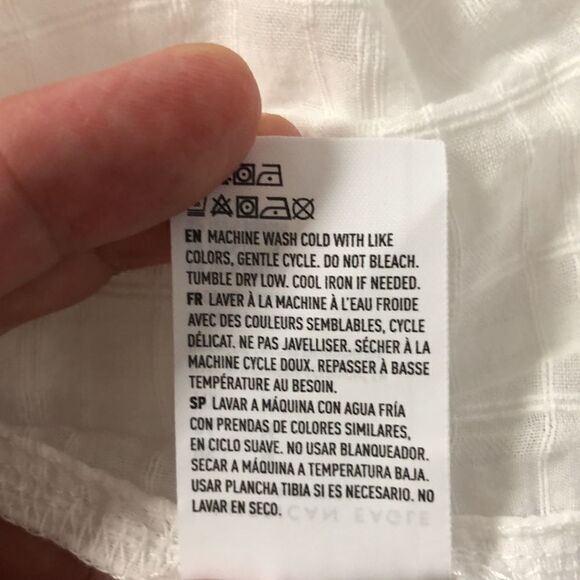 AE M Sheer Crisp White Baby Doll Balloon Sleeve Plaid Blouse - Picture 11 of 13